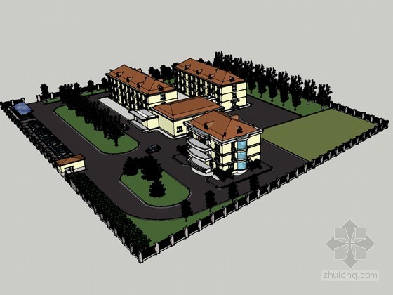 住宅区建筑SketchUp模型下载-住宅区建筑 