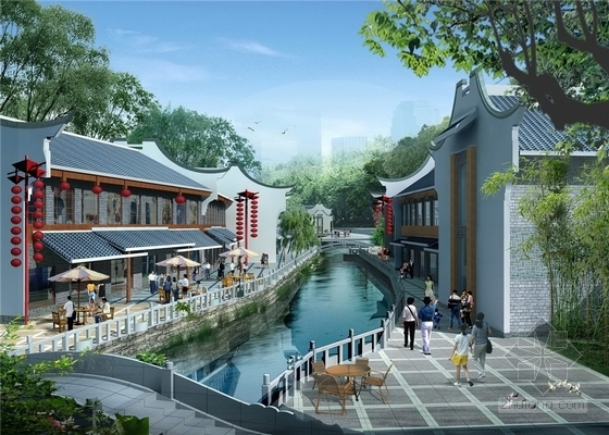 [福州]滨水商务休闲传统文化街区景观规划设计方案（3套方案）-景观效果图
