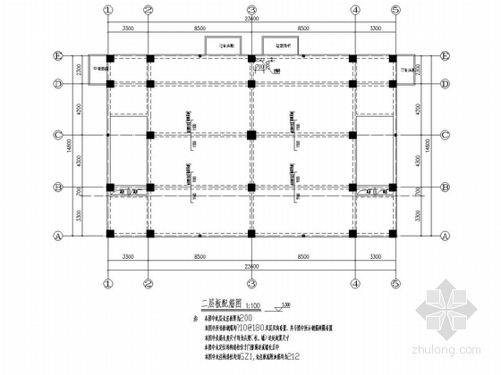 两层框架结构嘉年华游乐园城堡建筑结构施工图-二层板配筋图