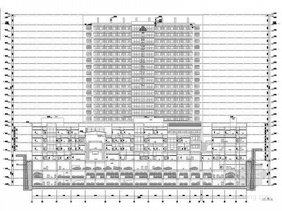 [山东]19层现代风格市级专科医疗中心建筑施工图-19层现代风格市级专科医疗中心剖面图 