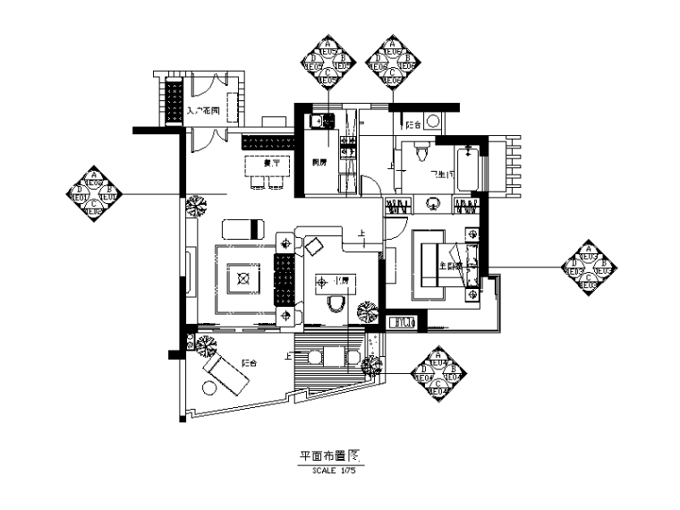 小户型样板房装修效果图资料下载-[海南]红色墨西哥样板房设计CAD施工图（含效果图）