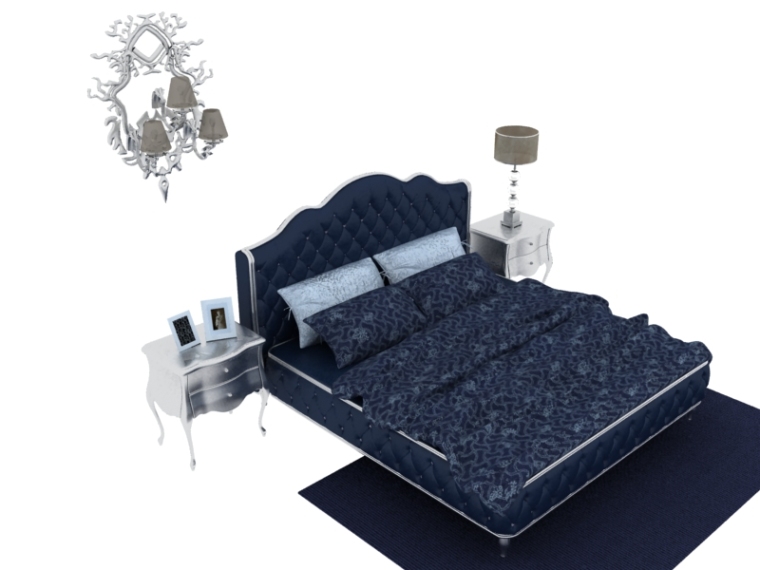 欧式双人床3D模型资料下载-欧式精致双人床3D模型下载