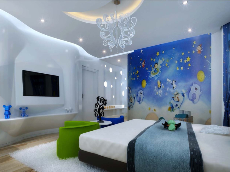 卡通元素儿童卧室资料下载-清新儿童卧室3D模型下载