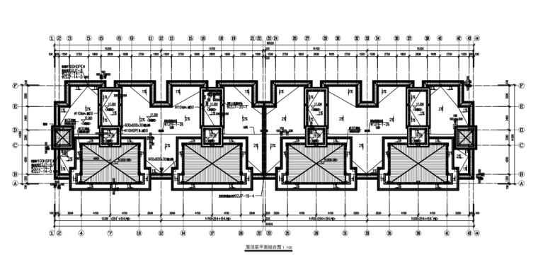 [宁夏]6层框架结构商住楼全套施工图（建筑结构暖通电气）-屋顶层平面组合图