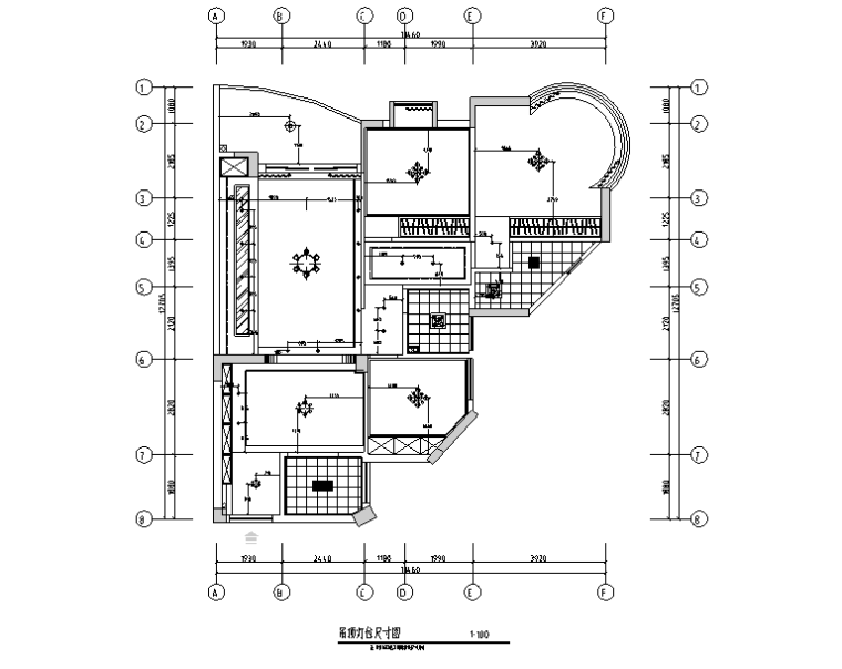现代简约极简主义三居室住宅空间设计施工图（附效果图+软装表）-吊顶灯位尺寸图