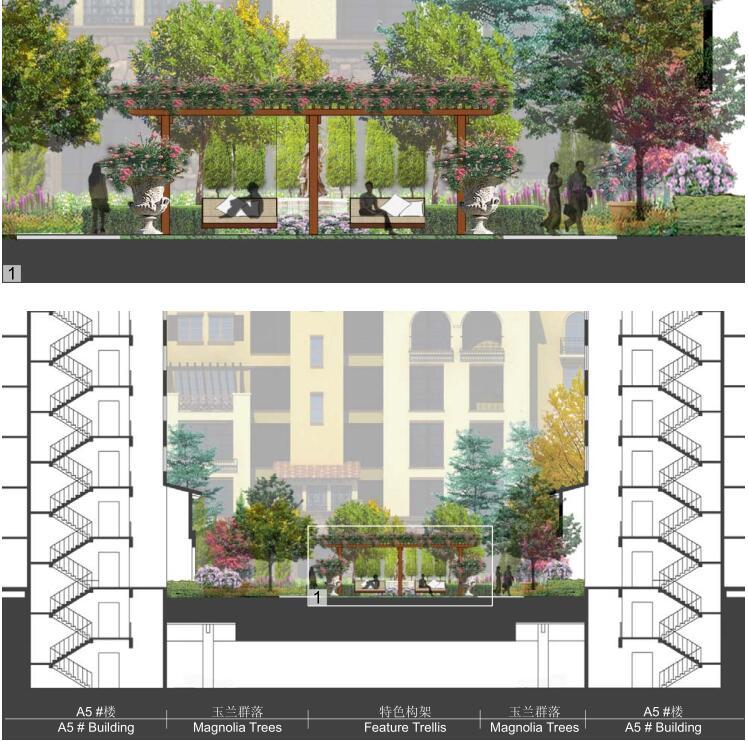 [四川]成都温江万春英郦庄园居住区景观概念设计（PDF+75页）-玉兰园空间尺度分析