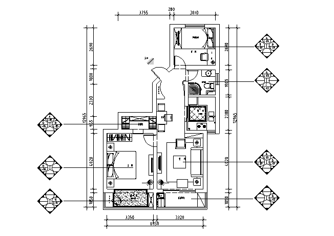 90平cad施工图资料下载-[上海]后现代主义90平米住宅设计施工图（附效果图）