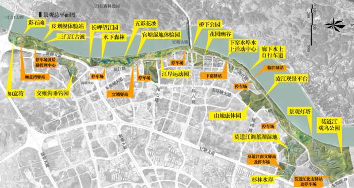 [广西]湿地公园生态绿色廊道滨江景观规划方案设计（2016最新）-2景观总平面图