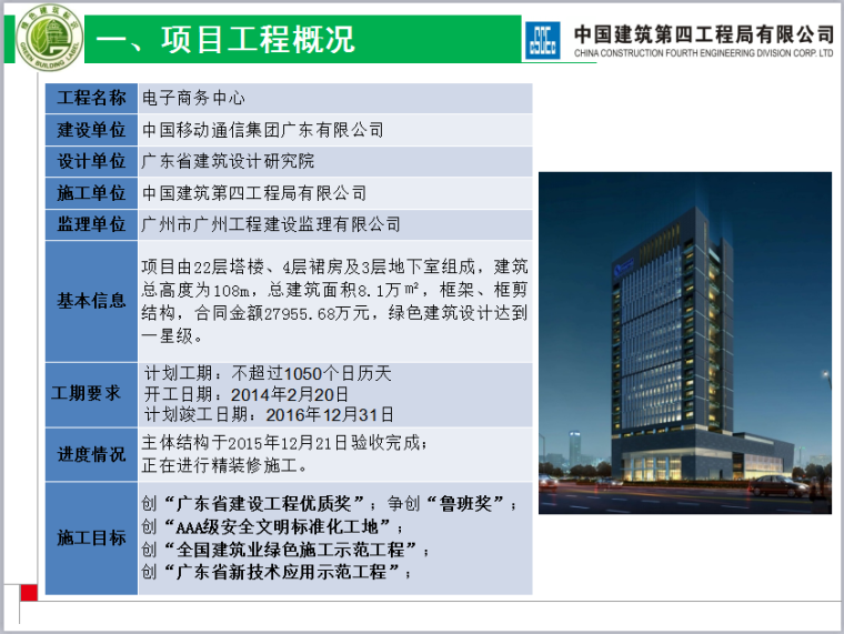 电子商务中心住建部绿色施工示范工程汇报（共125页，图文丰富）-工程概况