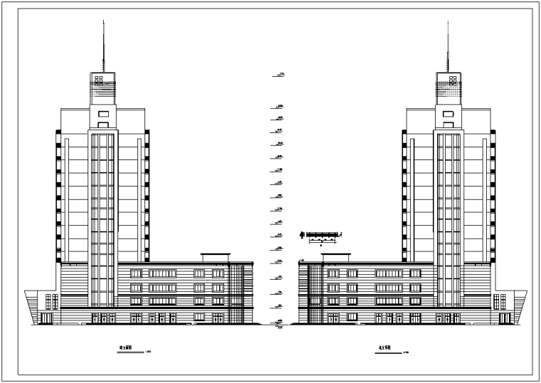 [北京]某假日广场酒店超全建筑CAD施工图-[北京]某假日广场建筑图纸立面图