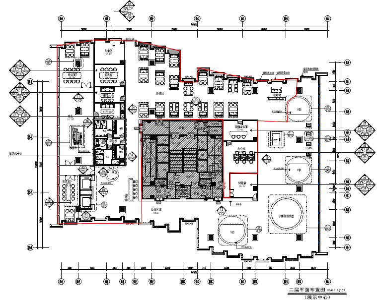 大涌知名地产城新展示中心室内设计施工图（附效果图+软装方案）-平面布置图