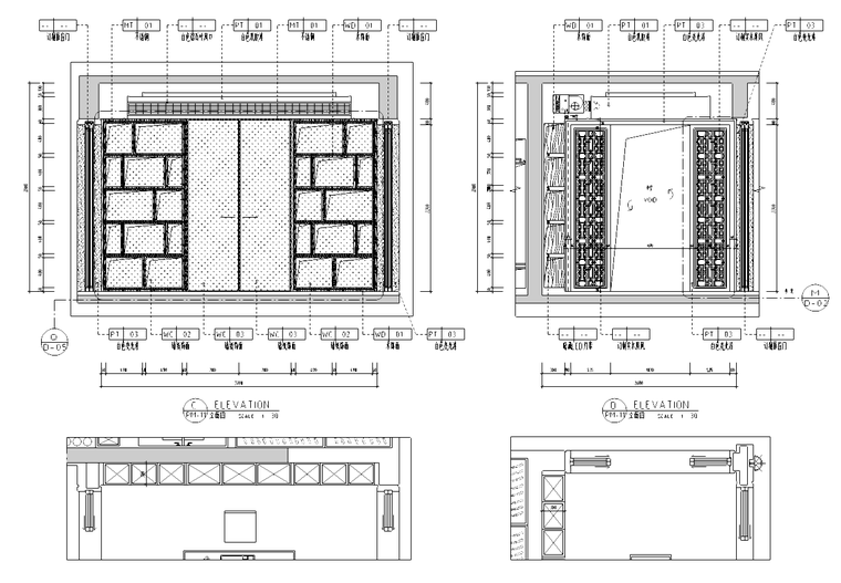 [广东]某中式风格样板房装修施工图及效果图-书房立面图