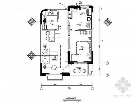 现代装修客厅吊顶资料下载-[上海]高级现代风格养老公寓一居室室内装修施工图