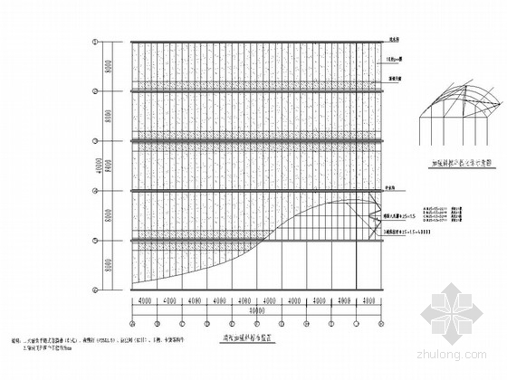 连栋薄膜大棚钢结构施工图-端面加强斜撑布置图 