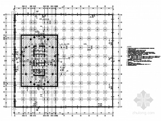 48层混合框架核心筒结构财富中心结构施工图-基础筏板平面布置图 