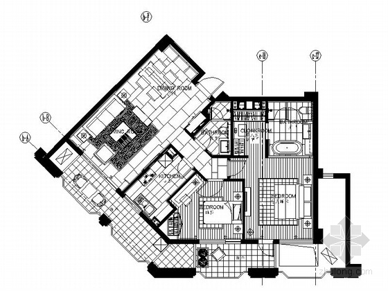 地中海式样板房资料下载-[浙江]酒店式公寓两居室样板房装修施工图