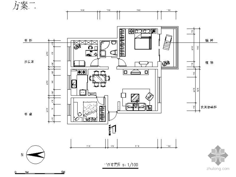 住宅改造室内装修资料下载-某住宅二居室内装修方案