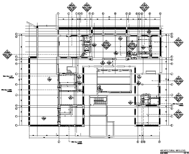 新中式风格会所空间设计施工图（附效果图+pdf设计方案）-间墙尺寸图