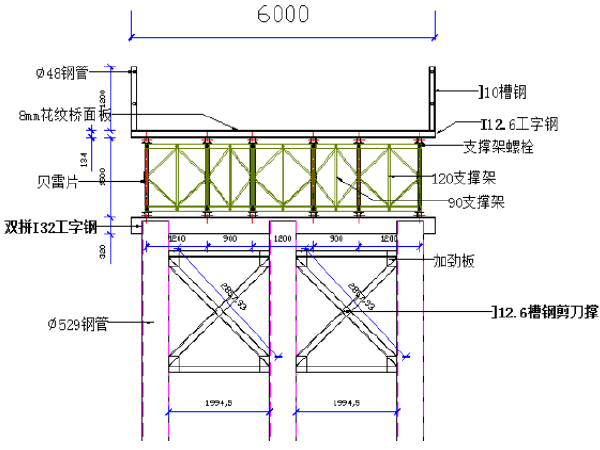 12米钢桥资料下载-321型126米上承式6排单层钢桥方案