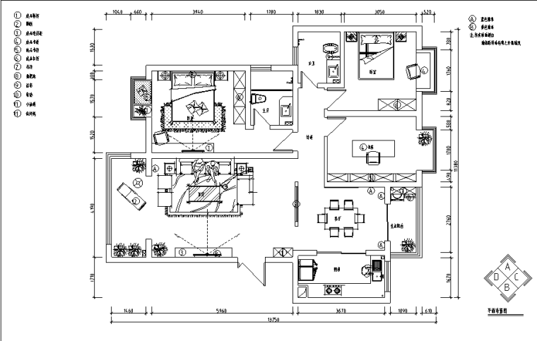130平方客厅装修效果图资料下载-[河南]洛阳130平米中式风格样板房设计施工图（附效果图）