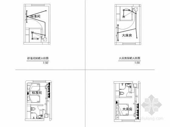 [北京]连锁酒店全套装饰电气施工图纸（含弱电 水暖）-客房大样图 