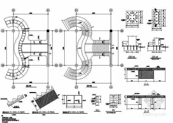 混凝土螺旋楼梯结构施工图资料下载-某钢结构双螺旋楼梯节点详图