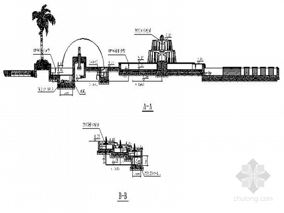 [上海]半岛生态居住区景观规划设计施工图-中心广场水景剖面图