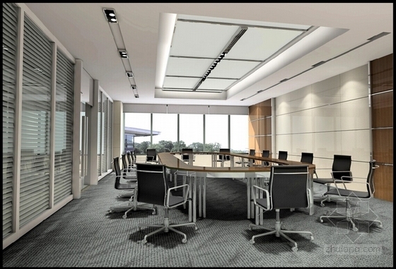 [西安]综合性研究所高级现代办公楼会议室装修施工图(含效果)会议室效果图