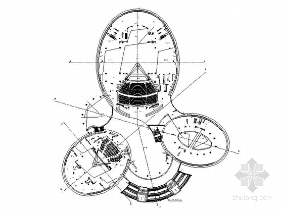 [河南]四层花瓣状市级戏剧大剧院建筑施工图-四层花瓣状市级戏剧大剧院建筑平面图