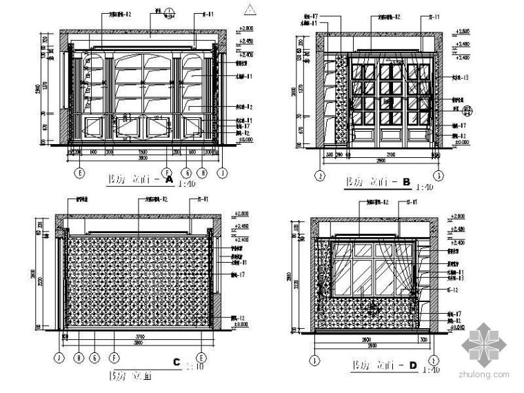 法式建筑立面CAD资料下载-法式别墅书房立面图