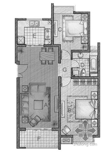 二室二厅户型平面图（94）