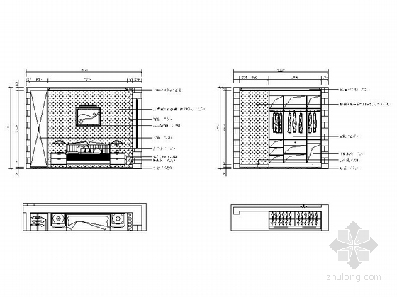 精品现代风格两层复式别墅室内装修施工图（含效果）客卧立面图