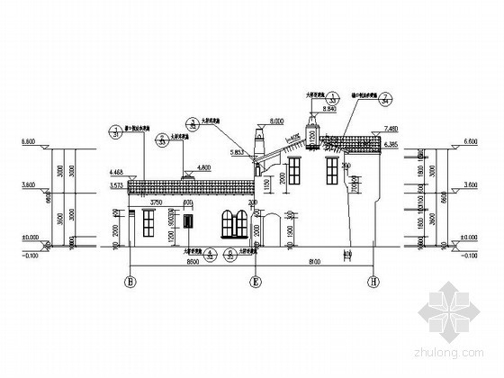 [重庆]某二层西班牙式高级别墅建筑施工图（含建筑节能模型）-侧立面