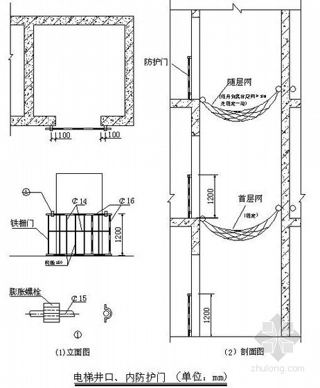 外用电梯防护门样式资料下载-建筑工程电梯井口、内防护门防护示意图