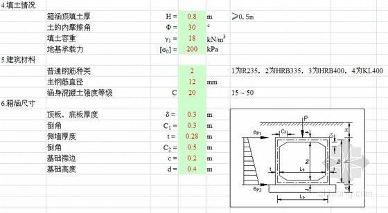 公路桥梁计算汇总(EXCEL表格)-箱涵结构设计 