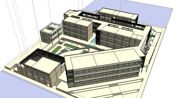 中学教学楼建筑设计cad资料下载-[武汉]某中学教学楼建筑设计SU精模型