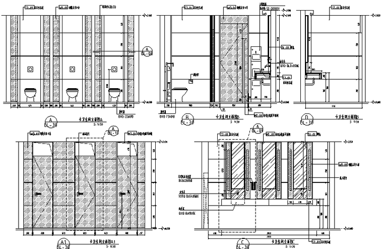 鼎悦坊餐饮空间设计施工图（附效果图+材料表）-卫生间立面图