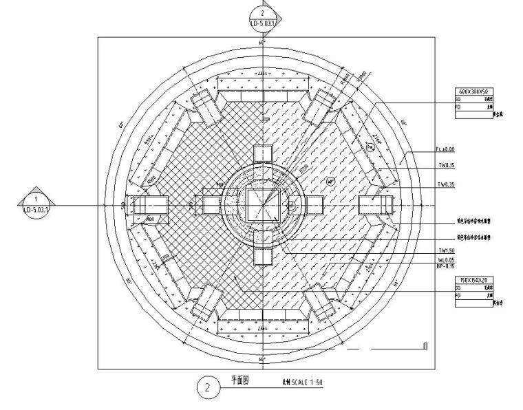 CAD圆形喷泉资料下载-圆形花钵喷泉水景设计详图