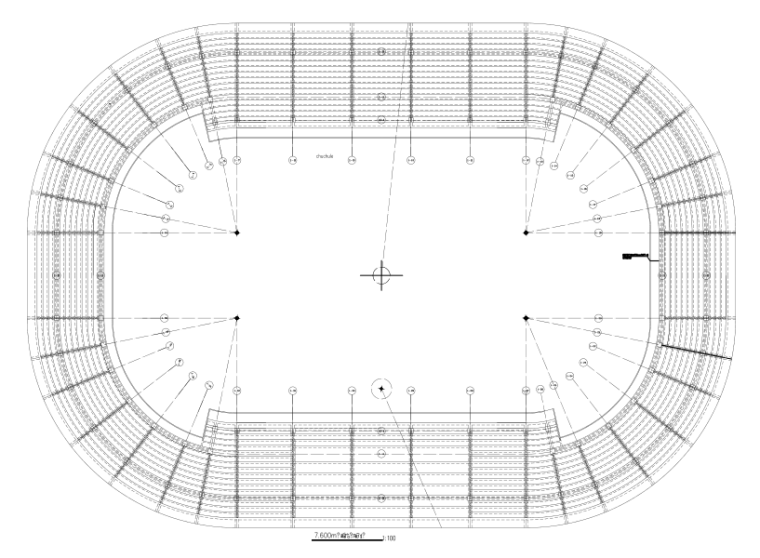 6层框剪结构特大型体育馆建筑结构施工图-看台风洞示意图