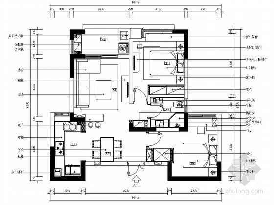 两居室设计cad资料下载-[杭州]设施齐全的现代两居室室内设计CAD施工图