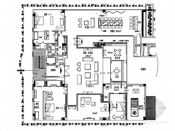 新中式客房施工图资料下载-[江苏]新中式豪华高档套房装修设计CAD施工图（含效果图）