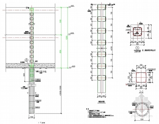 [福建]16米深基坑排桩加两道混凝土内支撑支护施工图（通过专家论证）-立柱详图