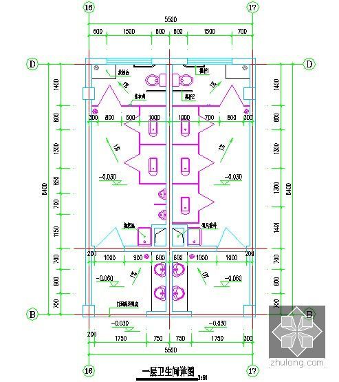 [毕业设计]江苏办公楼建筑工程招标文件及投标文件(附图纸 施组 报价)-一层卫生间详图