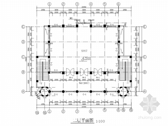 两层框架结构清真寺结构施工图（含建筑图）-二层平面图