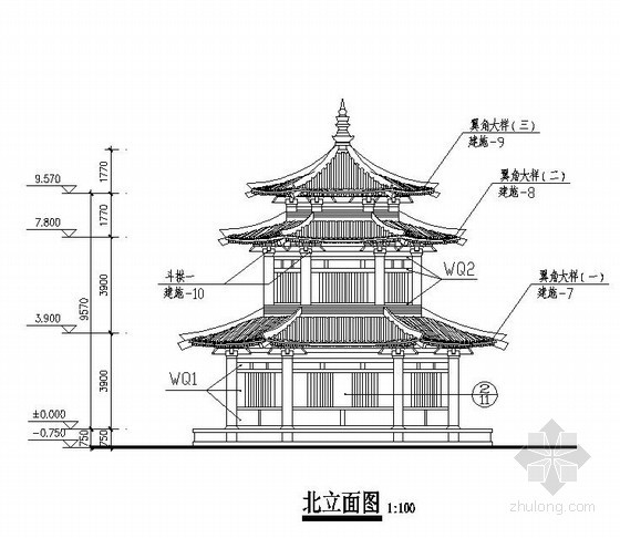 古建斗拱大样详图资料下载-仿唐古建阁施工详图