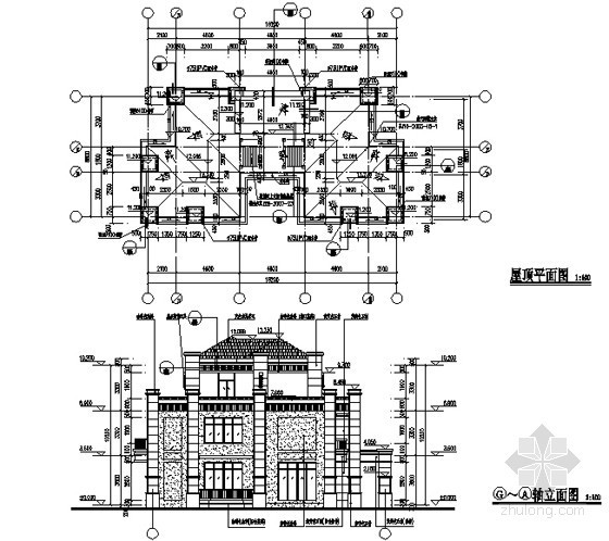 [徐州]某现代住宅小区某三层别墅建筑施工套图-侧立面
