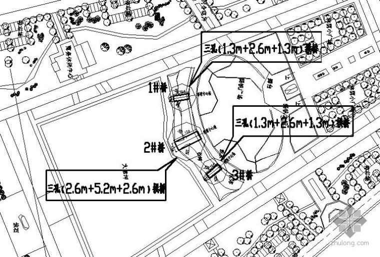 园林三孔拱桥施工图资料下载-某广场三孔拱桥施工图