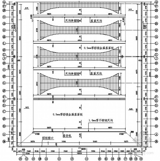 [四川]客运站工程全钢结构屋面施工方案（网架结构、金属屋面板）-西区屋面平面布置图 
