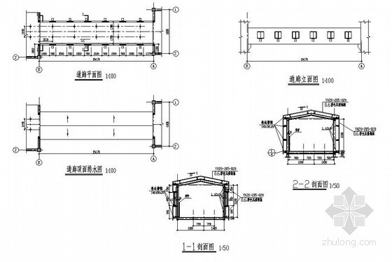 钢通廊图纸资料下载-某16m钢桁架通廊结构图