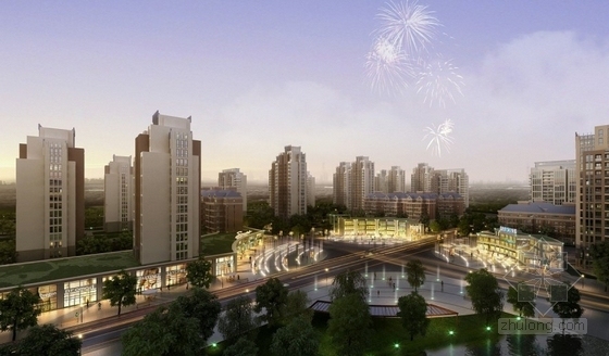 [北京]某住宅区规划及单体设计方案文本-中心商业透视图